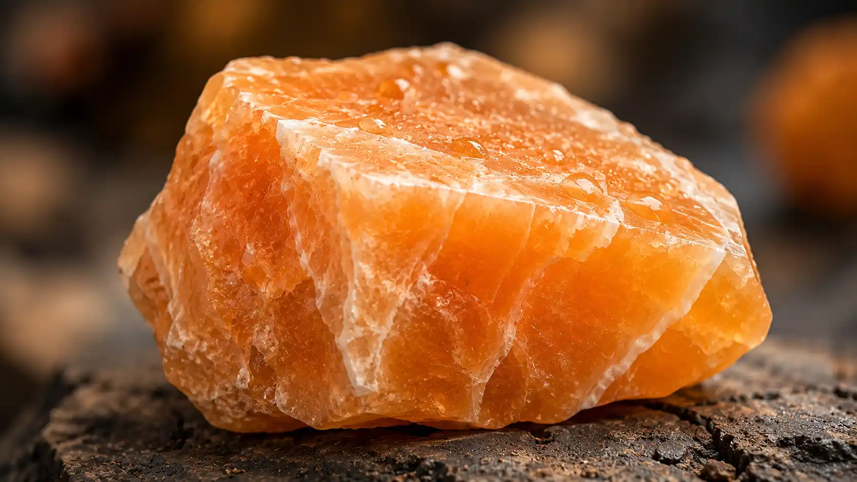 Orangencalcit-Kristall in warmen Orangetönen